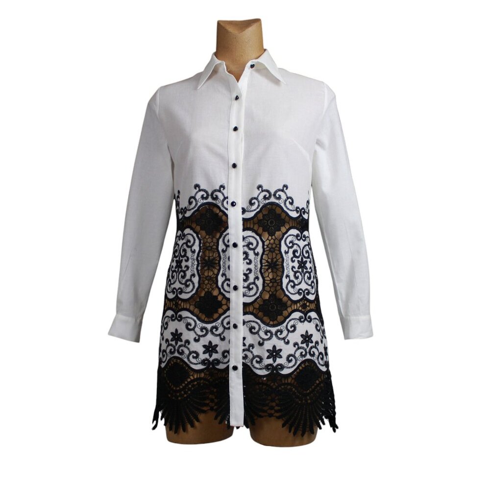 Pierre Mantoux Lace Crochet Cover-up Tunic Shirt